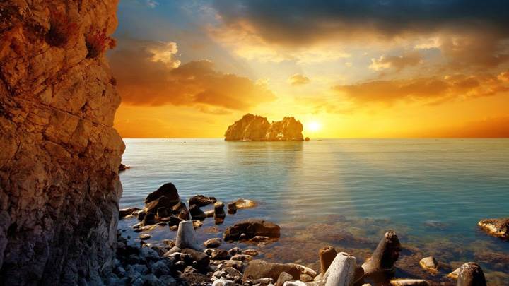 Sunset Scene Near Sea Side